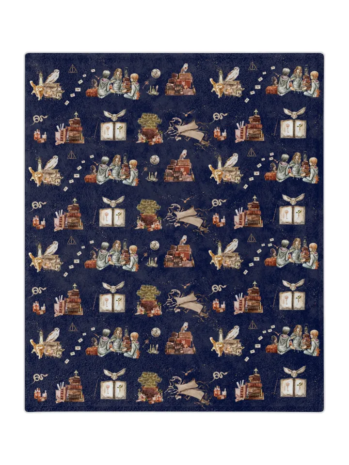 Wizarding World Baby Blanket; Magic School Baby Fleece Blanket Owl Key Magic World Custom Wizard Blanket Gift for Baby Minky Blanket WBB12