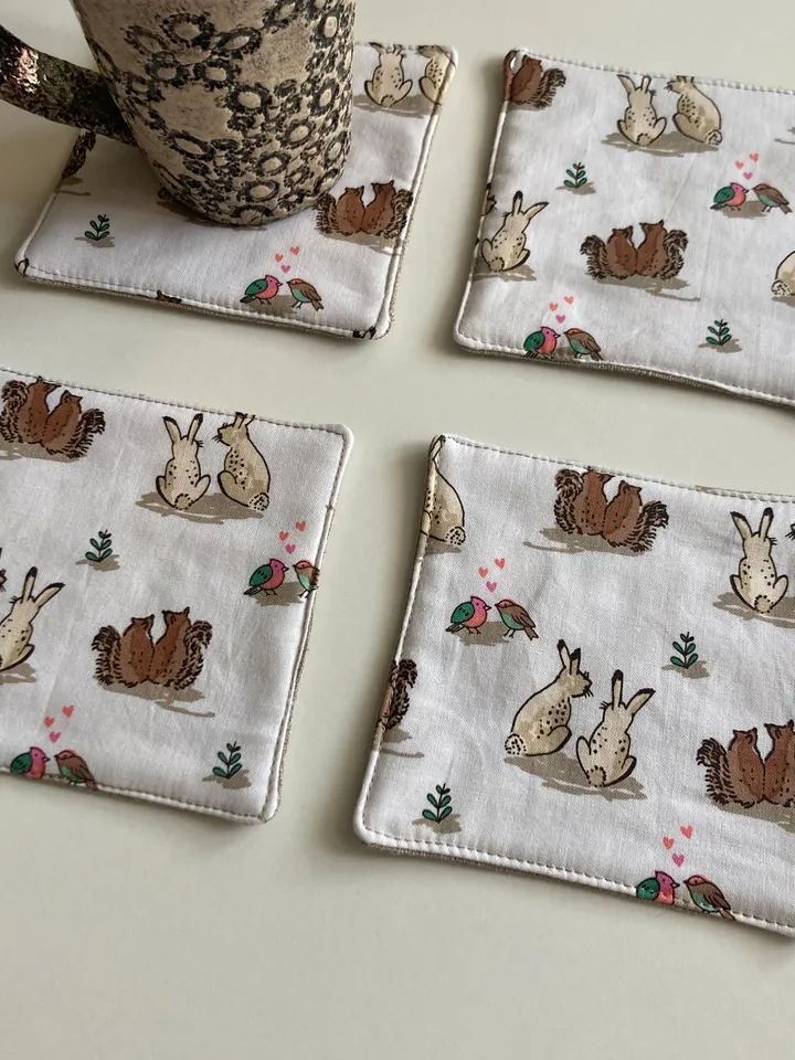 Easter coasters Set of 6 Linen-cotton coasters 4.5'' x 4.5''