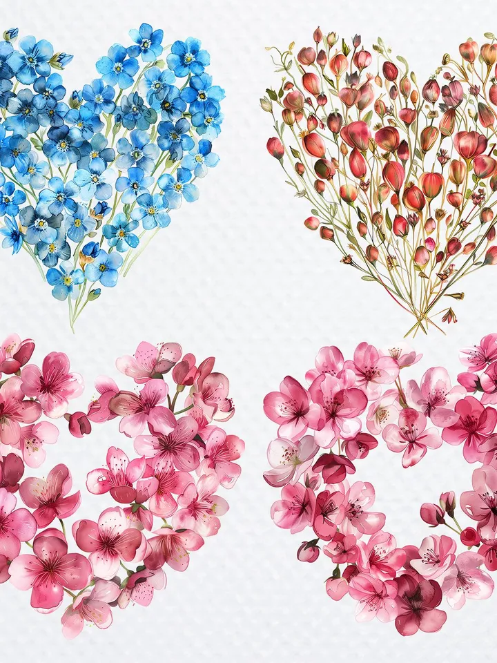 18 Floral Heart PNG Budnle, Сherry blossoms clipart, Forget me not, Watercolor clipart for sublimation,  Digital download, Paper craft