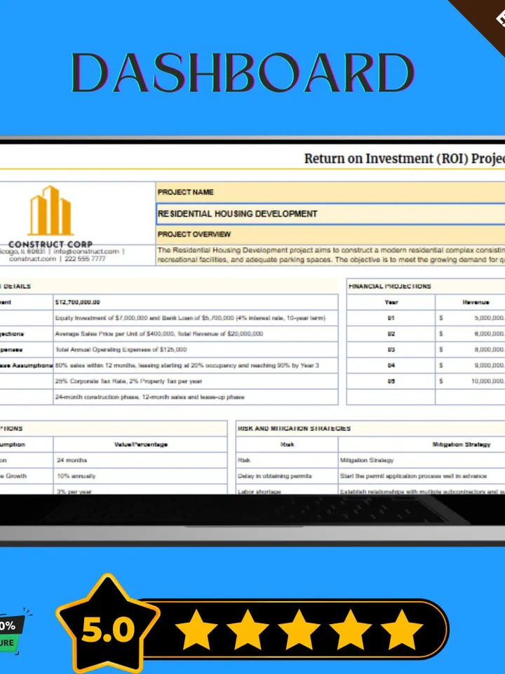 Return on Investment (ROI) Projection Template [QC Approved], Editable Google Sheets, Digital Download for Financial Forecasting