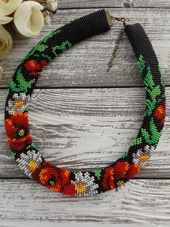 Beaded Necklace , Seed Bead Crochet Necklace