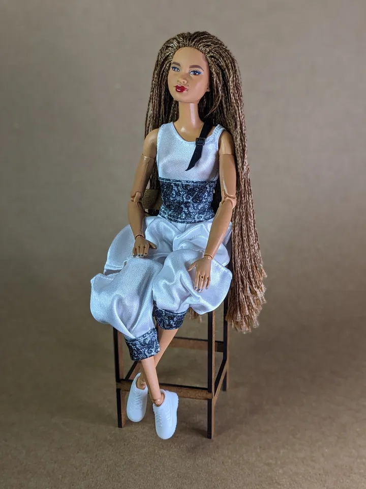 Handmade white & black floral print sports set for 1/6 scale fashion female dolls