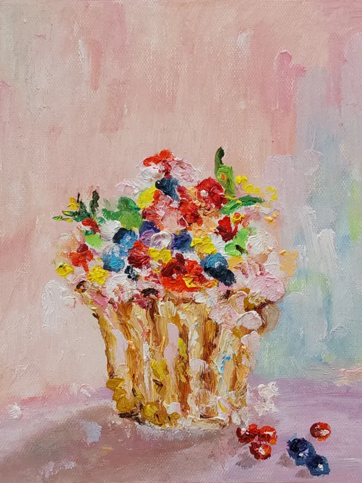 Oil painting on canvas 20x20cm (8x8inch) "Cupcake"