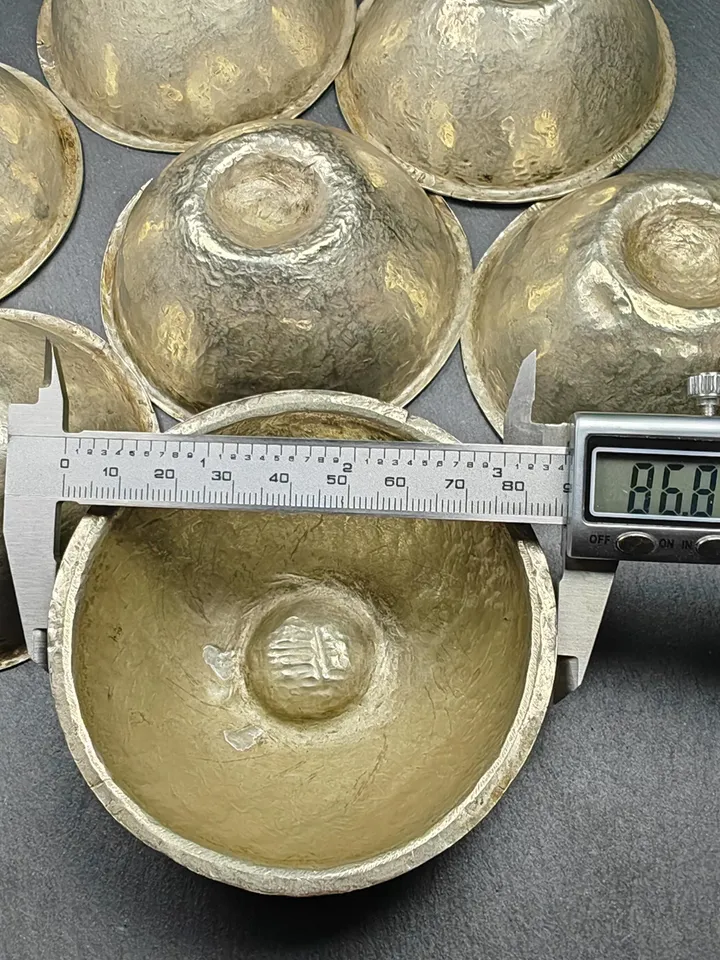 Authentic Tibetan Buddhist Water Offering Bowls from Yachen Gar,Yonchap Bowls,Made of Silver,1 Set of 7 Bowls,100+ Years Old,87×34mm
