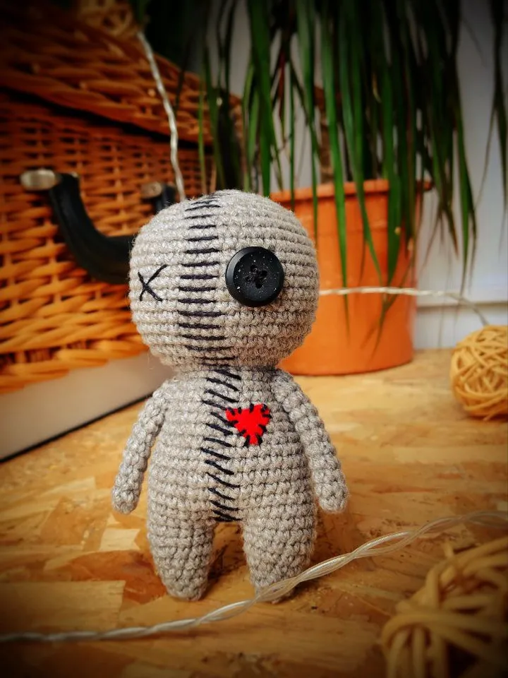 Creepy miniature voodoo doll with heart. Mini doll best gift for Valentine's day. Voodoo Doll Zombie gothic