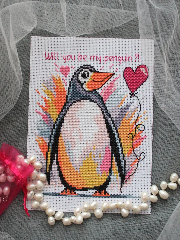 Cross stitch pattern Will you be my penguin?, cross stitch pattern PDF