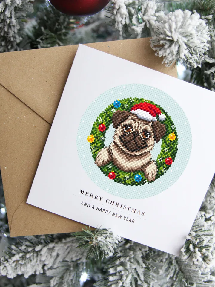 Christmas pug dog cross stitch pattern PDF download Set Pug christmas cross stitch chart, Christmas dog embroidery PDF, Dog lover gift #N104