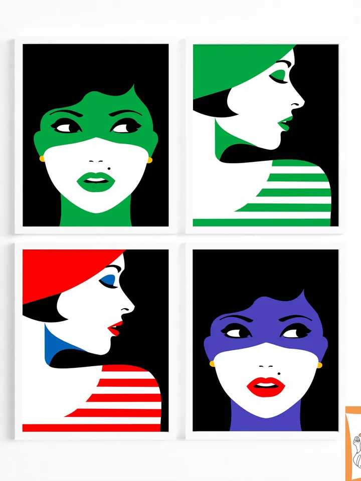 Pop Art Inspired Fashion Woman Set of 4 Digital Printable Wall Art Female Wall Art Woman Wall Decor Style Pop art Modern Wall Art