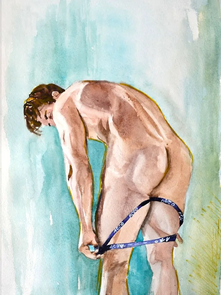 Butt Painting Male Nude Original Art Sexual Art Naked Man Artwork Gay Wall Art