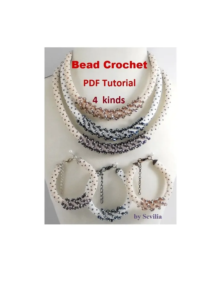 Bead crochet rope pattern for beading «Secret» necklace and bracelet 4 kinds, Tutorial, DIY, beading, Instant Download, PDF fail