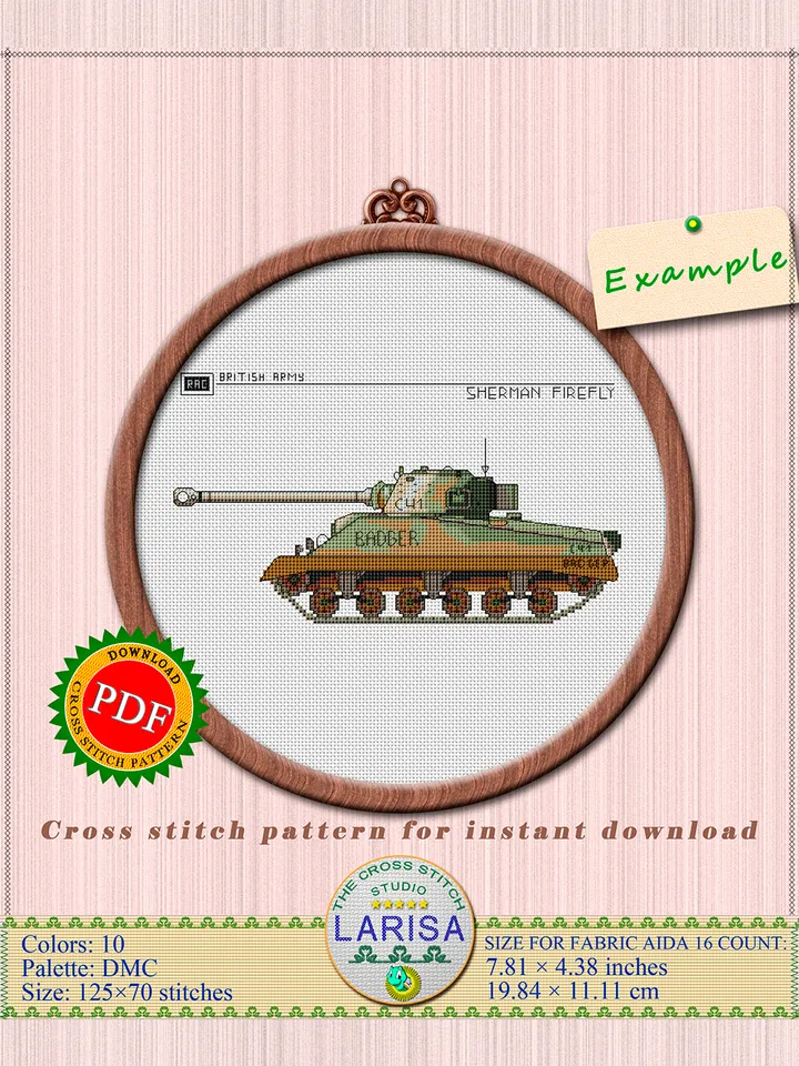 Sherman Firefly Cross Stitch Pattern | Medium Tank Sherman Firefly Chart | WWII British Tank Embroidery Chart