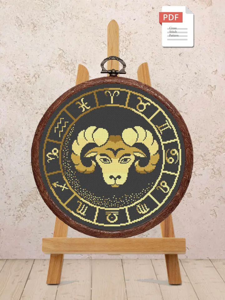 Aries Cross Stitch Pattern, Zodiac Cross Stitch, Embroidery Zodiac, Aries Pattern, Signs of the Zodiac Pattern, Modern Cross Stitch #zdc001