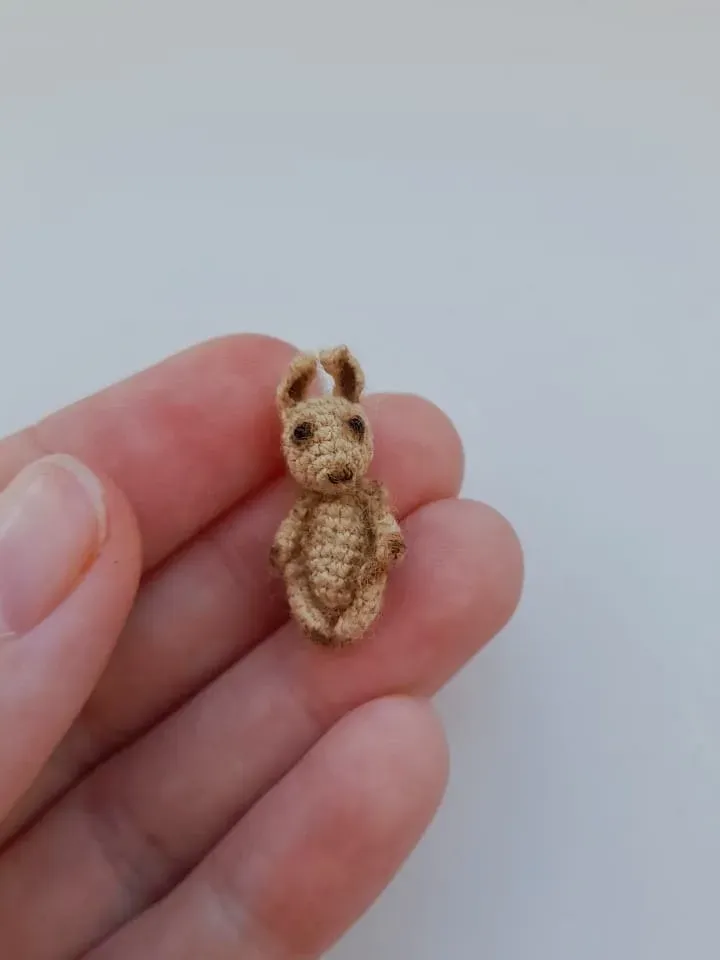 Miniature crochet rabbit in a nuthouse