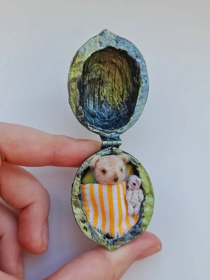 Crochet miniature bears in a nuthouse
