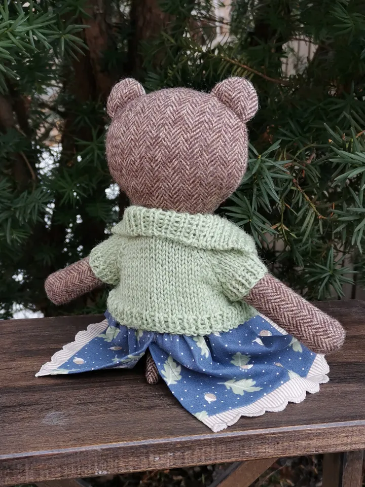 Brown bear girl, handmade plush toy, stuffed teddy bear toy, textile animal doll