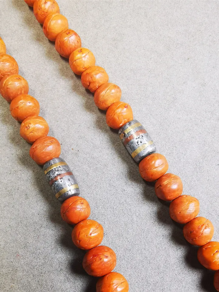 Gandhanra Handmade Tibetan Mala Spacer Beads,Cold Iron Stripe Dzi Marker Beads for Prayer Beads Necklace Accessories,0.27" × 0.47"