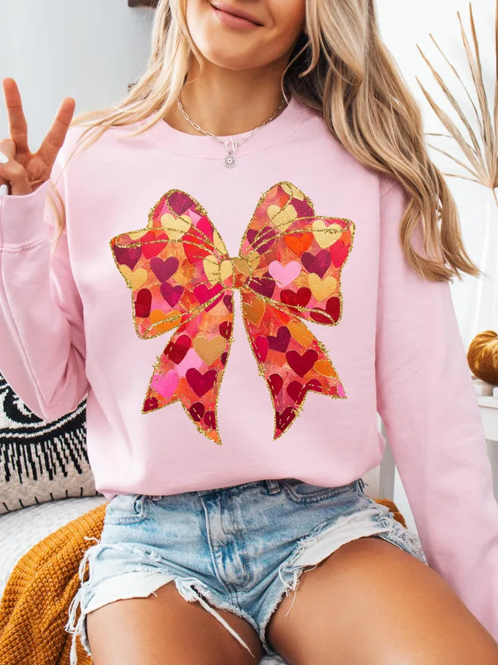 Valentine Day Heart Bow Brushstroke png, Valentine png, Valentines day Png, xoxo png, valentine png designs, Coquette Valentine Png Trendy