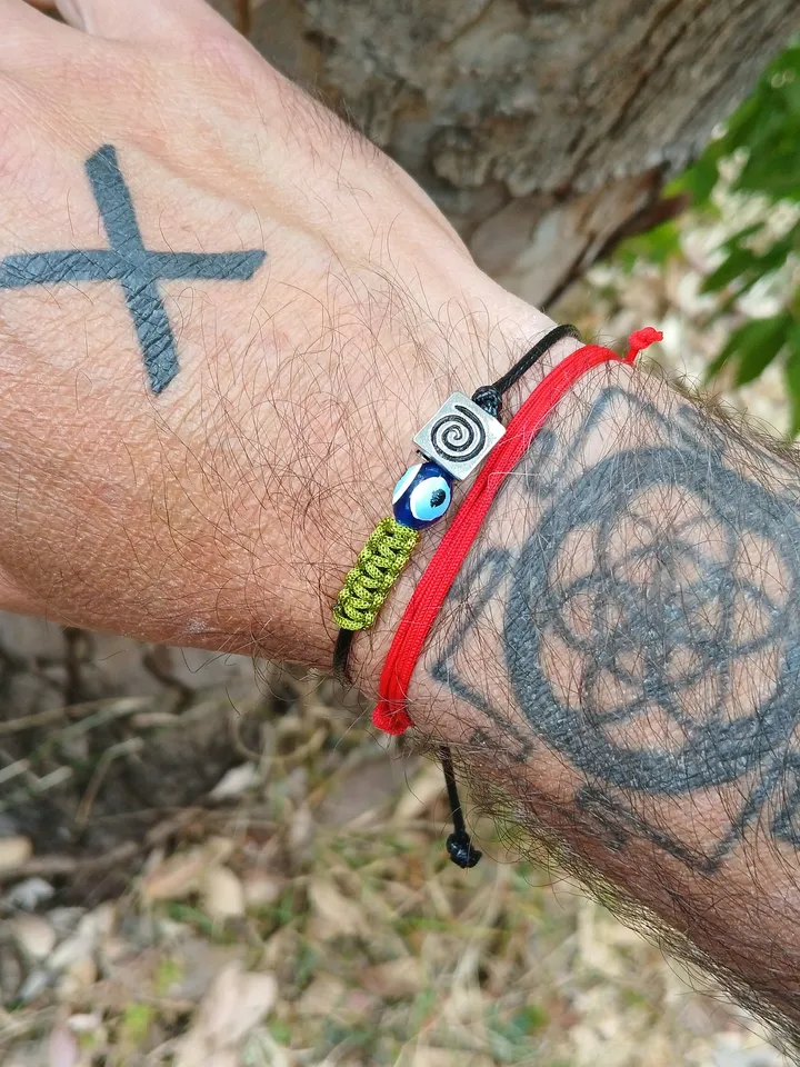 Symbol And Evil Eye Bead Men's Bracelet Adjustable Water Resistant