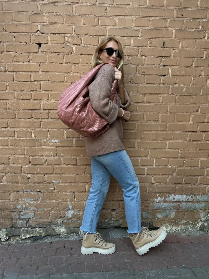 Big Soft Hobo Classy Sport Woman Bag | Purse Genuine Python Skin | Python Skin Products | Beige Big Elegant Leather Designer Soft Bag Snake