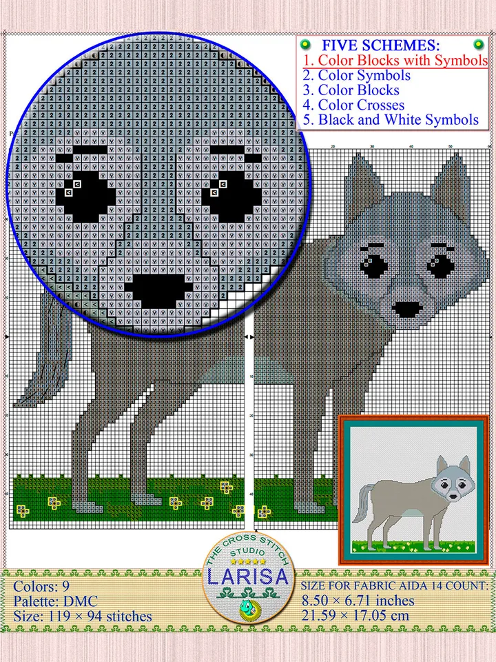 Wolf Cross Stitch Pattern | Bewildered Wolf Pattern | Gray Wolf