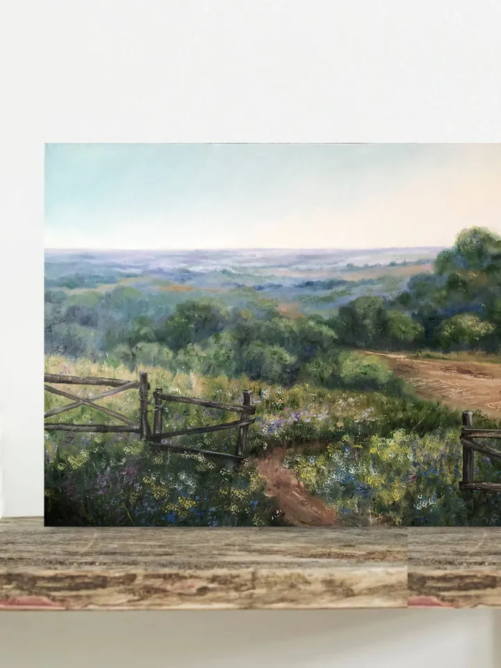Original Landscape Meadow Oil Painting Field Wall Art Summer Landscape