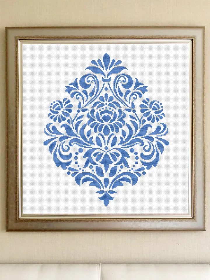 Floral damask ornament cross stitch pattern PDF download Flower mandala cross stitch chart, Floral scroll, Damask pattern digital PDF #M251