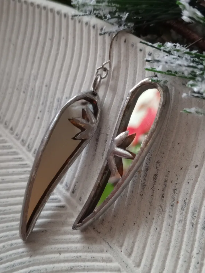 Dangle mirror icicle simple stained glass long earrings, kawaii winter earrings