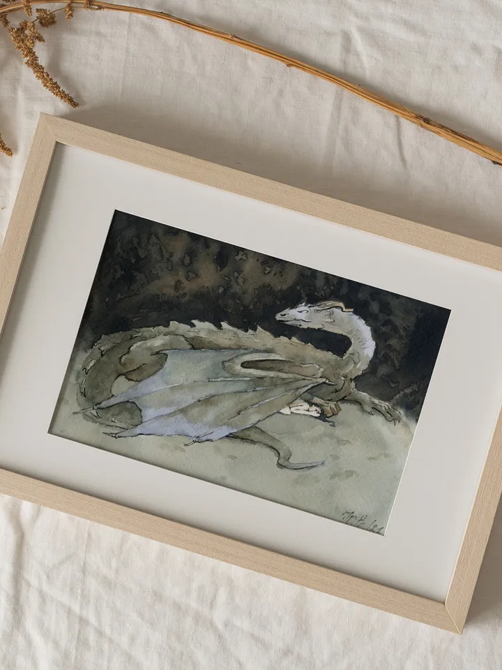 Dragon Sorrow Original fantasy art Dark fairy tale in watercolor by Yulia Evsyukova