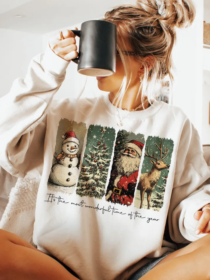 It's the most wonderful time of the year png, Santa Claus png, Vintage Christmas png, Christmas Coquette bow png, Reindeer snowman png