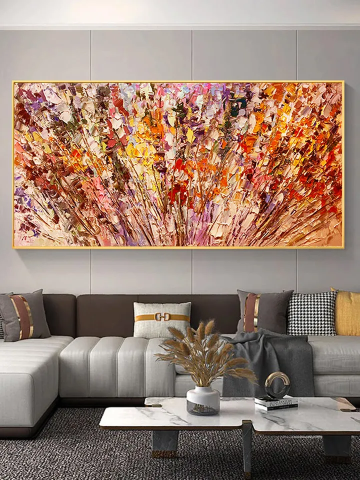 Impasto Floral Painting, Textured Abstract Art, Colorful Wall Art, 3D Canvas Art, Modern Art, Large Wall Decor, Panoramic Art, Home Decor