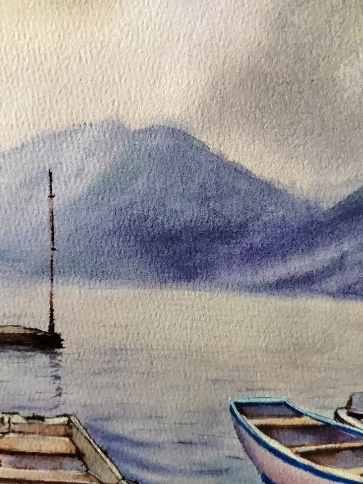 Original Watercolor Painting Water Landscape Art Boats on the Sea Artwork Boats Picture 30x40 cm by SoftWaves