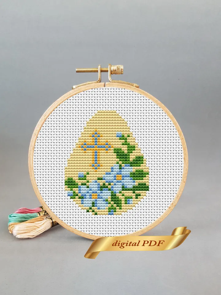 Easter pattern pdf cross stitch, Easy embroidery DIY, small pattern egg, art.5