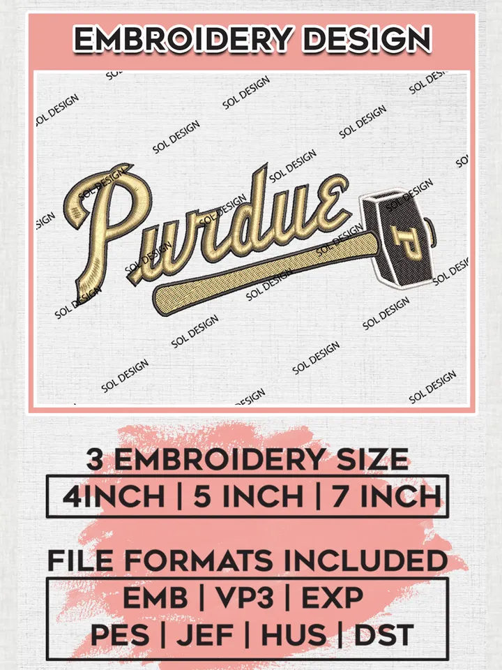 Purdue NCAA College Football Team Writing Logo Embroidery Design Files, NCAA Purdue Boilermakers Machine Embroidery, NCAA Teams, 3 sizes, NCAA Machine embroidery designs, Digital Download