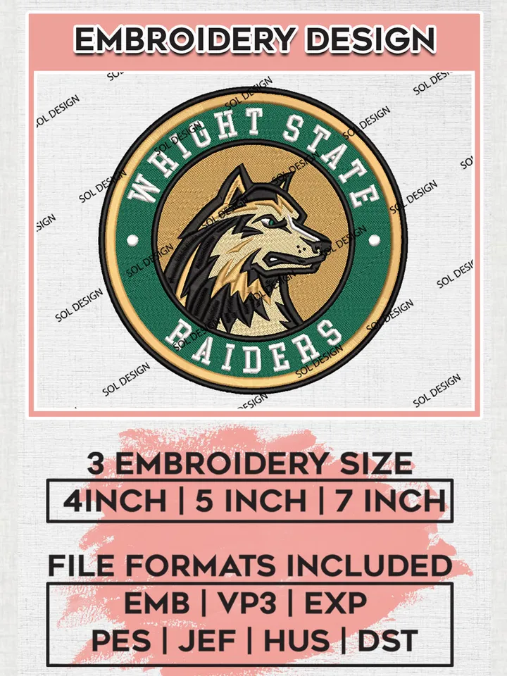 NCAA Wright State Raiders Round Logo Embroidery, NCAA Wright State Raiders Embroidery Design files, NCAA Teams, NCAA Machine embroidery designs, Digital Download