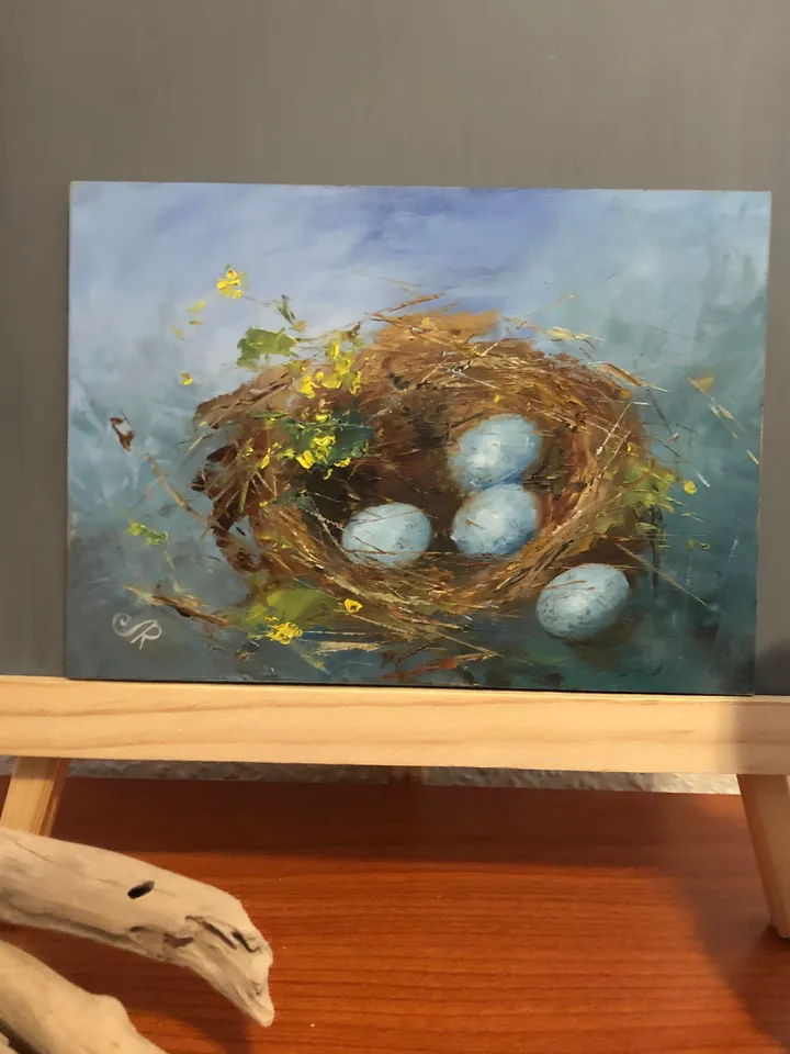 Nest Painting Original Bird Eggs Spring Painting Bird's Nest Easter Painting
