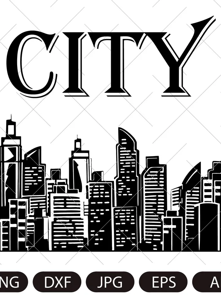 City silhouette vector/ Horizontal City landscape SVG/ Downtown landscape with high skyscrapers/ Panorama architecture buildings/ Urban life