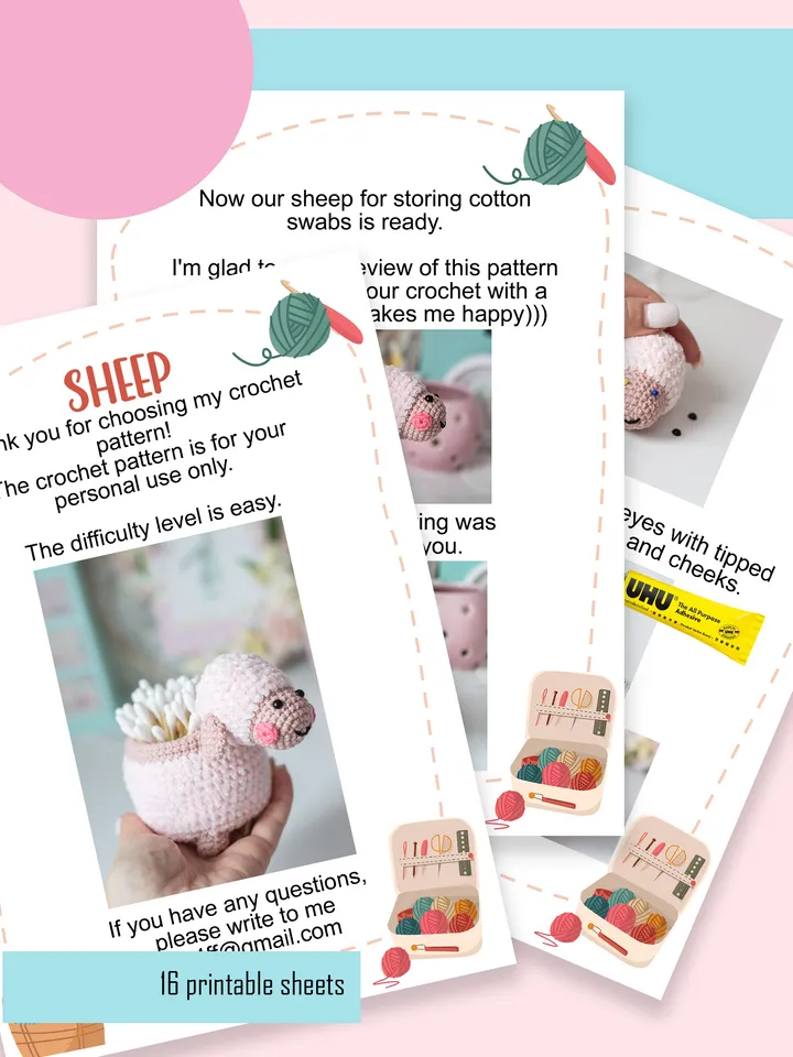 Crochet pattern amigurumi sheep toy pattern PDF file in ENG for beginners