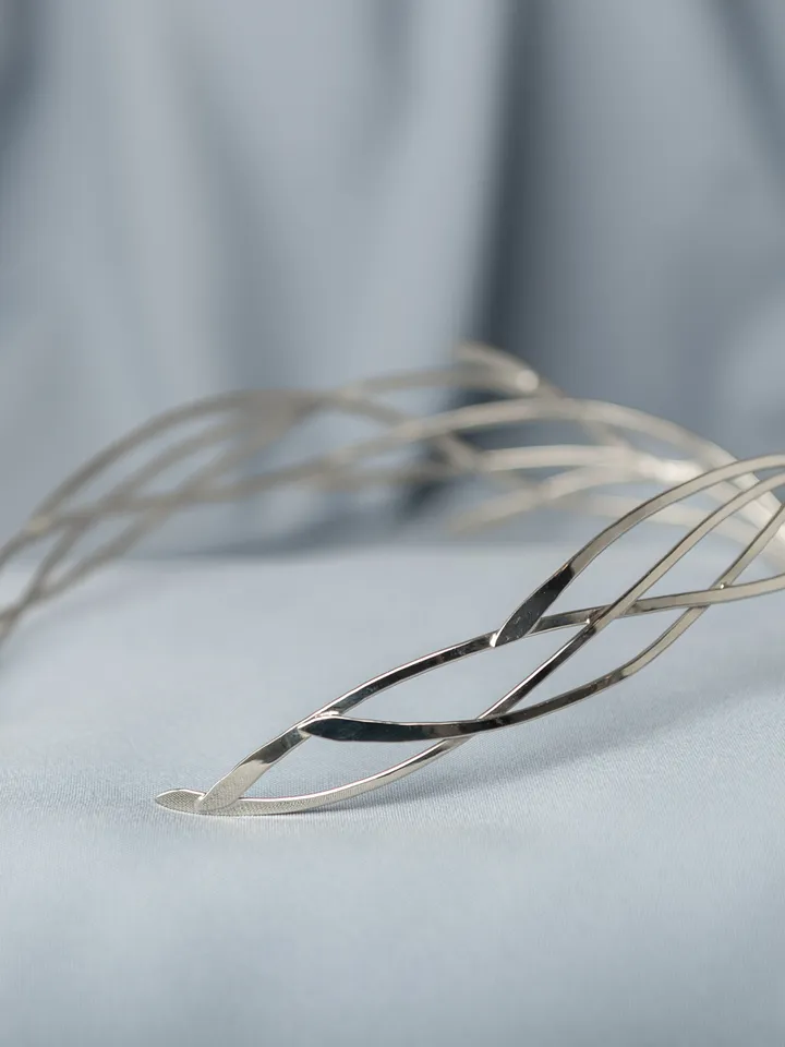 Tiara for wood nymph from branches and leaves, Crown of Forest dryad, Silver diadem, fantasy fairy elven Princess, Indis