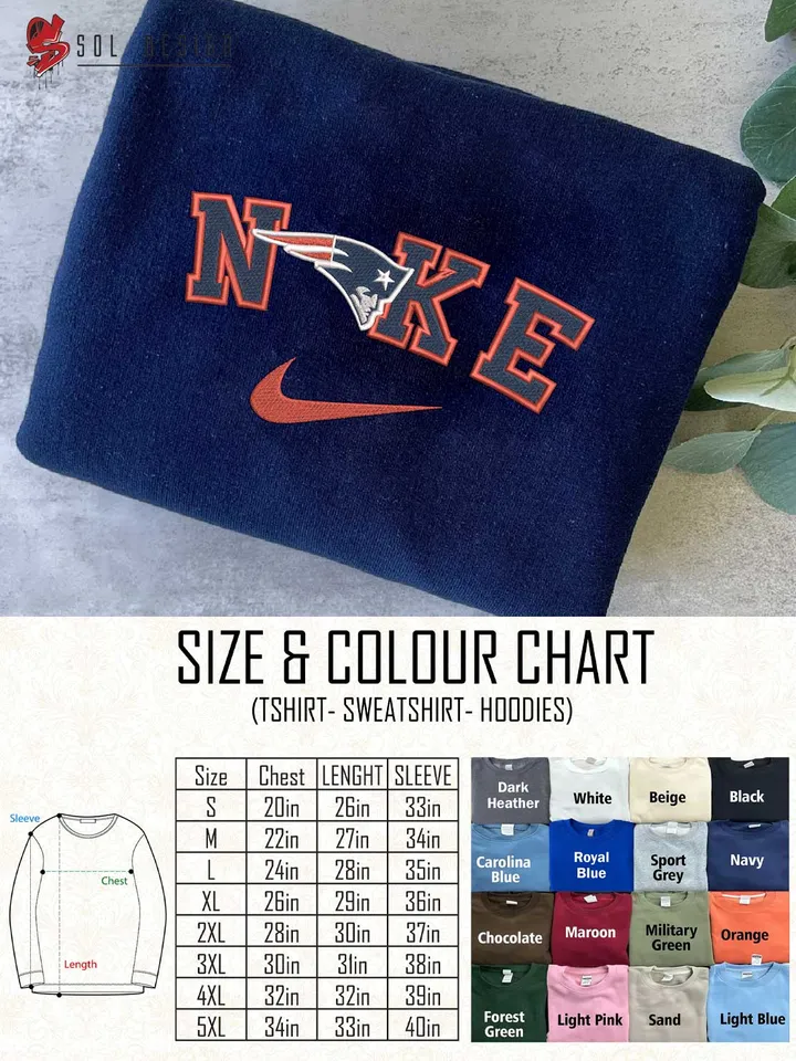 Ni.kee New England Patriots Embroidered Sweatshirt, NFL Patriots Embroidered T Shirt, NFL Team Embroidered Sweater, NFL New England Patriots Shirt, Football Embroidered Hoodie