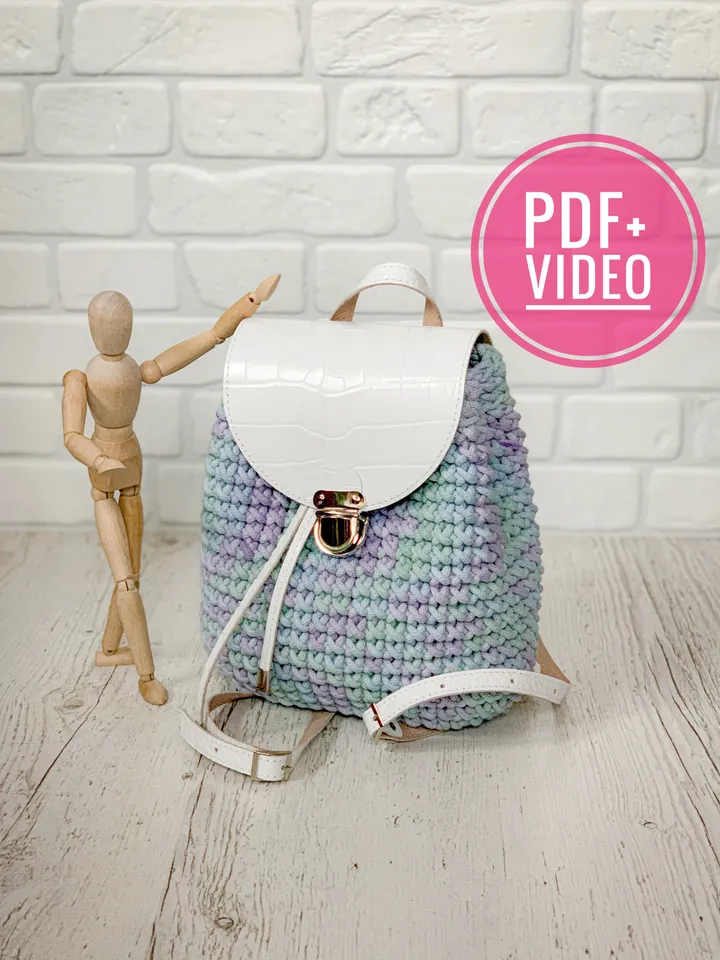 Crochet backpack pattern PDF and video tutorial, digital instant download