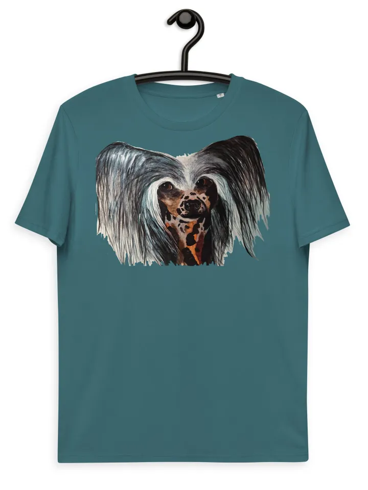 Chinese crested dog Unisex organic cotton t-shirt made with my own design,original watercolor chinese dog painting,funny animals gifts.