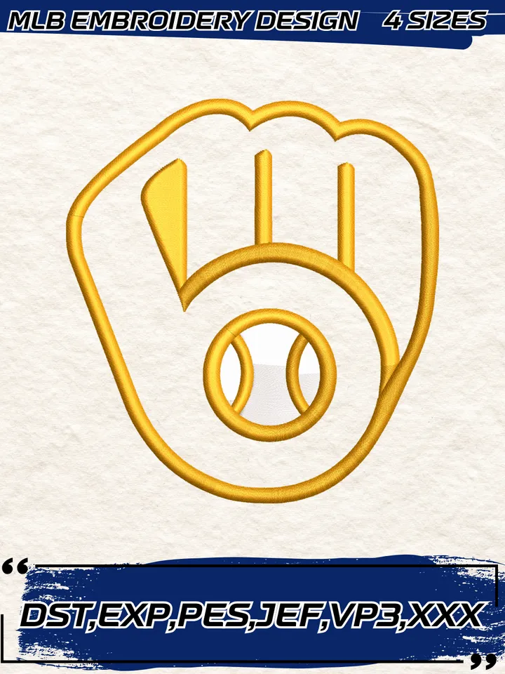 Milwaukee Brewers Cap Logo Embroidery Design,MLB Embroidery Design,Machine Embroidery Design File,4 Sizes, Digital Download