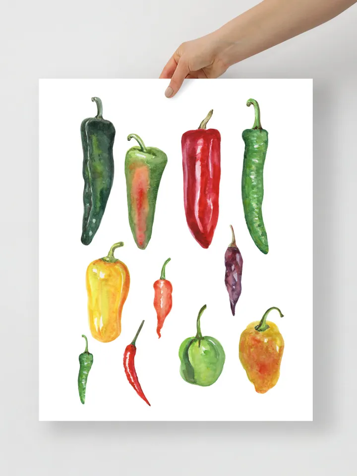 Chili Peppers Art Print, Watercolor Painting, Colorful Vegetables Art, Restaurant Decor, Kitchen Art Print, Chef Gift, Red Hot Pepper Print