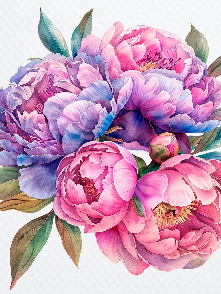 16 Peonies Bouquet PNG Clipart, Watercolor Peonies sublimation Print, Digital download, Peonies scrapbook images, Paper craft, junk journal