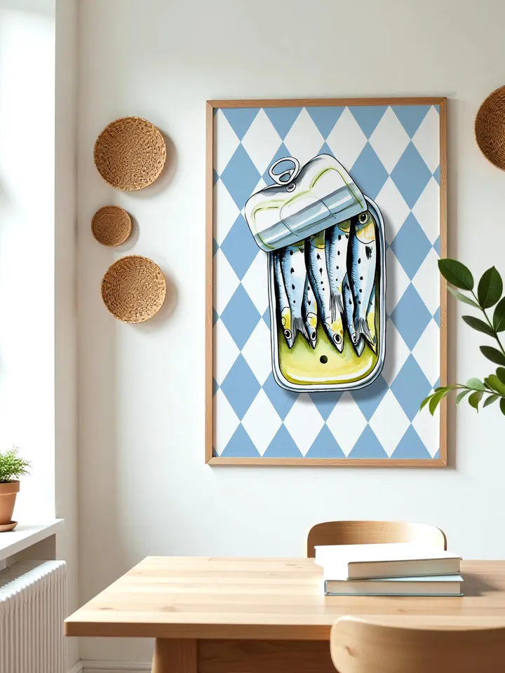 Sardines Print Sardine Tin Vintage Poster Retro Sardine Wall Art Fish Print Eclectic Wall Art Colorful Kitchen Art Maximalist Poster Digital