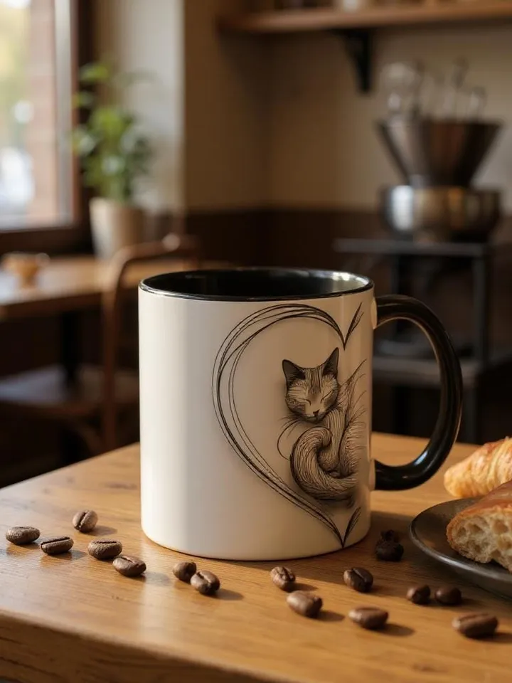 Cat Mom Mug | Black Accent Coffee Cup | Cute Gift for Cat Lovers | Pet Owner Mug | Cozy Cat Decor, Anniversary, Home Office, Cat Mom Mug