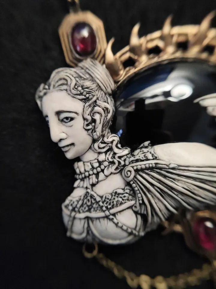 Mermaid Figure Cameo Necklace, Mermaid Pendant