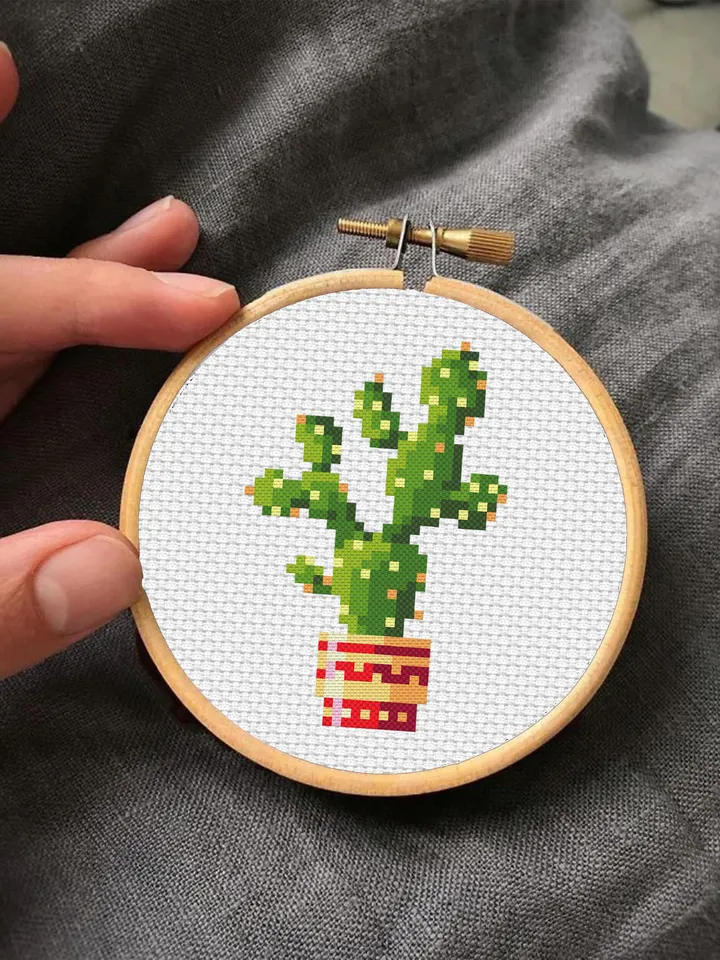 Cute cactus plant cross stitch pattern PDF download Small cross stitch chart, Cactus hand embroidery PDF, Potted plants, DIY Home decor #P22