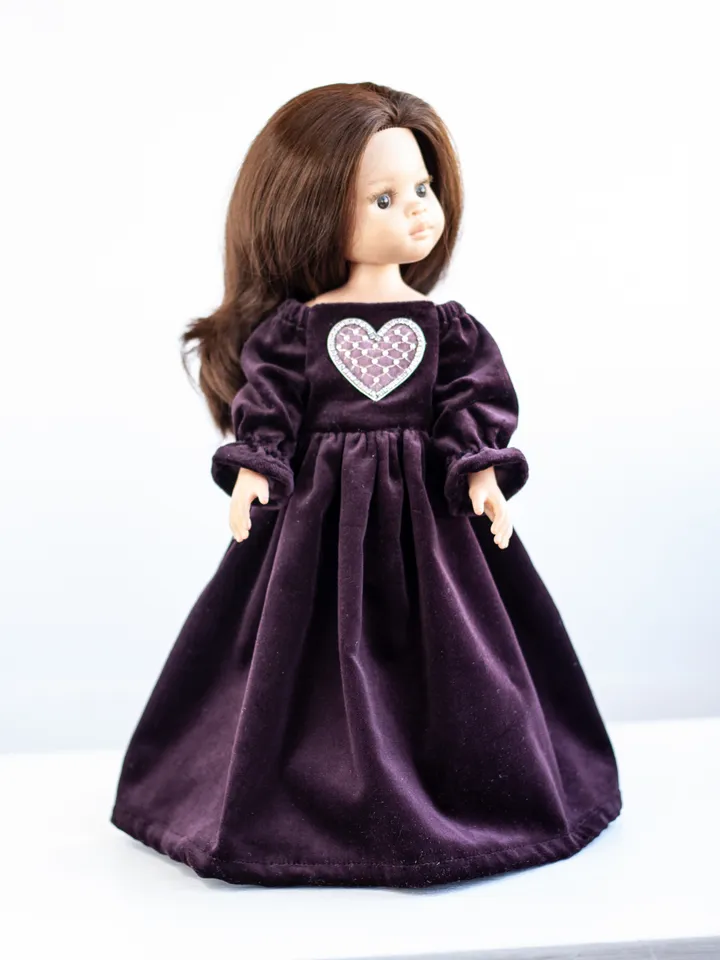 Fluffy long velvet dress for 13 inch dolls, Dianna Effner Little Darling, Paola Reina amigas, waist 13 - 14,5 cm