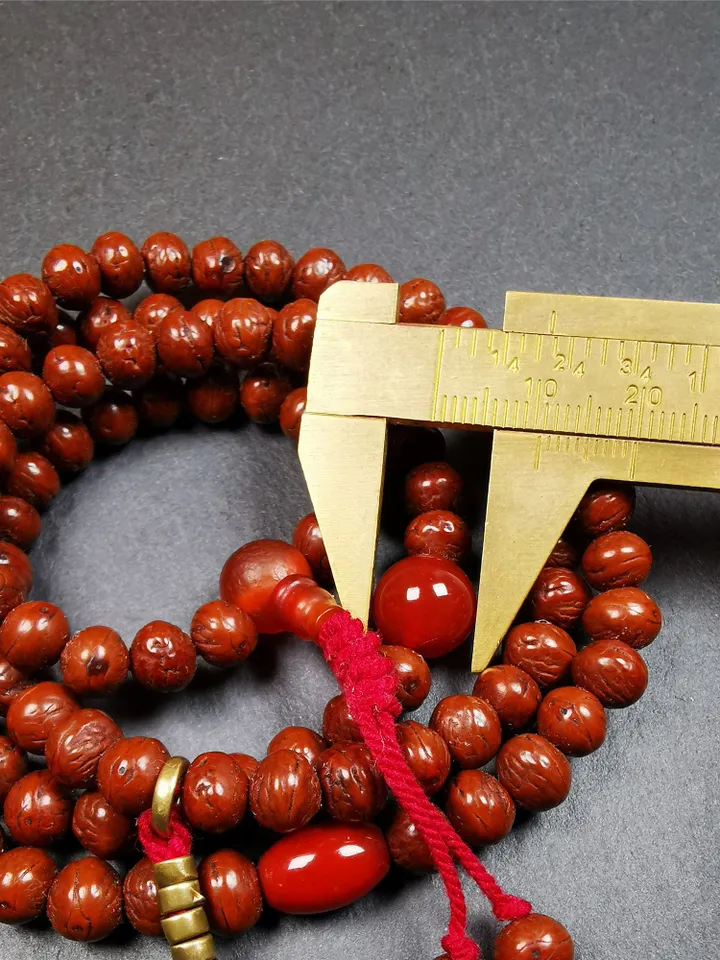 Gandhanra Old 108 Indian Jujube Beads Mala,Prayer Beads Necklace for Meditation,Diameter 0.28", Circumference 28"